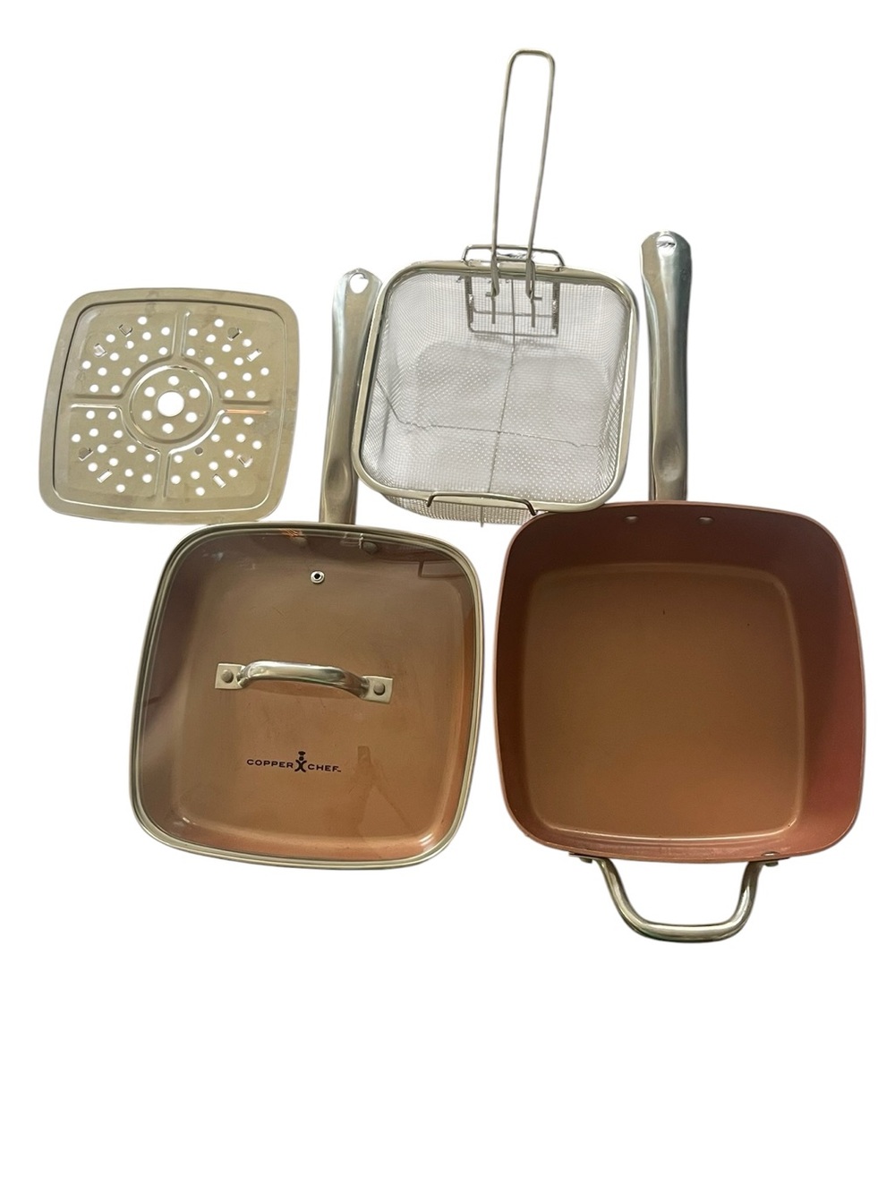 5-piece Copper Chef Nonstick Square Grill Pan Set with Lid and Accessories  9.5”